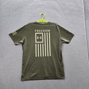 Under Armour Men Shirt L Green Graphic Flag Activewear Grunge Logo Loose